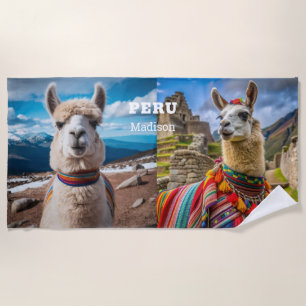 Individuelle Name & Text Peru Llama Strandtuch