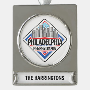 Individuelle Name/Text Philadelphia Pennsylvania Banner-Ornament Silber
