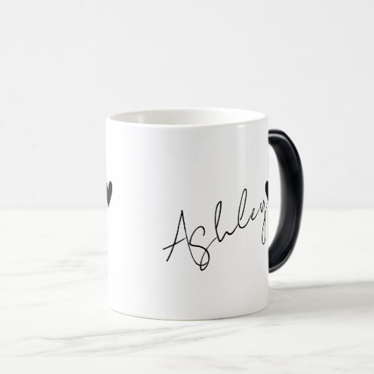 Individuelle Name Text Tiny Black Heart Simple Ash Verwandlungstasse (VorderseiteRechts)