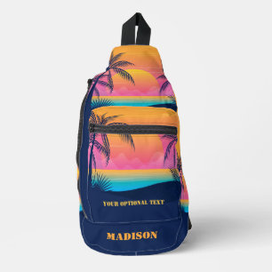 Individuelle Name & Text Tropical Island Sunset Crossbody Bag