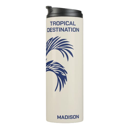 Individuelle Name & Text Tropical Palm Tree Thermosbecher (Nach rechts gedreht)