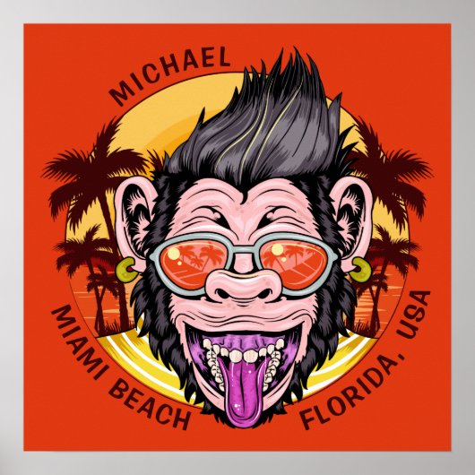 Individuelle Name-, Text- und Farb-Beach-Monkey-Po Poster (Vorne)