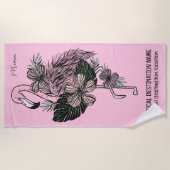 Individuelle Name, Text und Farbe Rosa Flamingo Strandtuch (Vorderseite)