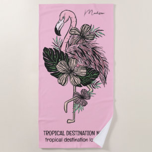 Individuelle Name, Text und Farbe Rosa Flamingo Strandtuch