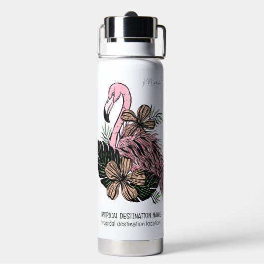 Individuelle Name, Text und Farbe Rosa Flamingo Trinkflasche (Hinten)
