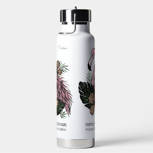 Individuelle Name, Text und Farbe Rosa Flamingo Trinkflasche (rechts)
