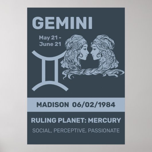Individuelle Name/Text-Zodiac-Zeichen-Gemini Poster (Vorne)