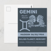 Individuelle Name/Text-Zodiac-Zeichen-Gemini Postkarte (Vorne/Hinten)