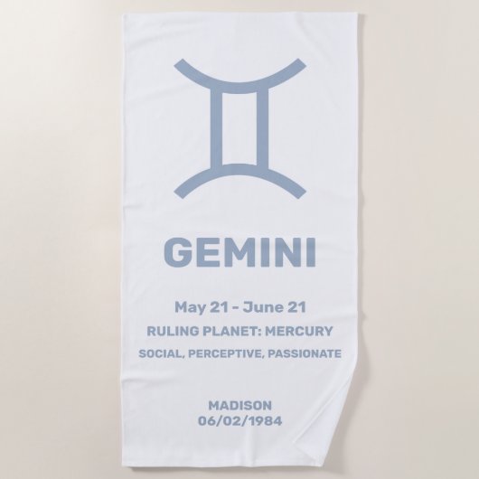 Individuelle Name/Text-Zodiac-Zeichen-Gemini Strandtuch (Vorderseite)