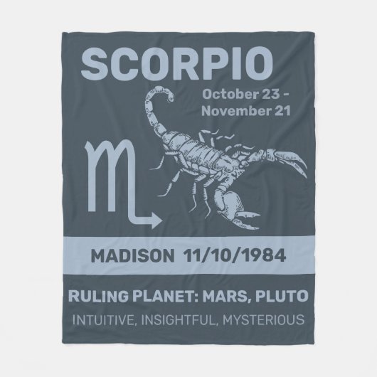 Individuelle Name/Text-Zodiac-Zeichen-Skorpio Fleecedecke (Vorderseite)