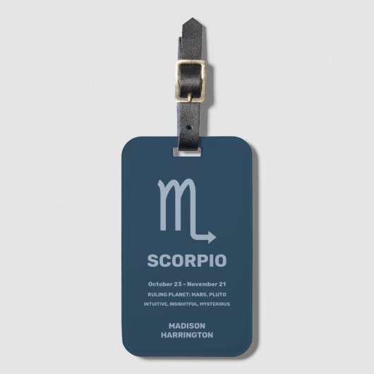 Individuelle Name/Text-Zodiac-Zeichen-Skorpio Gepäckanhänger (Vorderseite Vertikal)