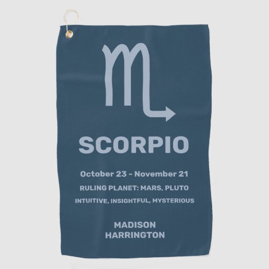 Individuelle Name/Text-Zodiac-Zeichen-Skorpio Golfhandtuch (Vorderseite)