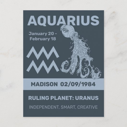 Individuelle Name / Text Zodiac Zeichenaquarius Postkarte (Vorderseite)