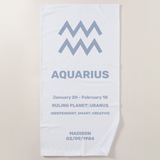 Individuelle Name / Text Zodiac Zeichenaquarius Strandtuch (Vorderseite)