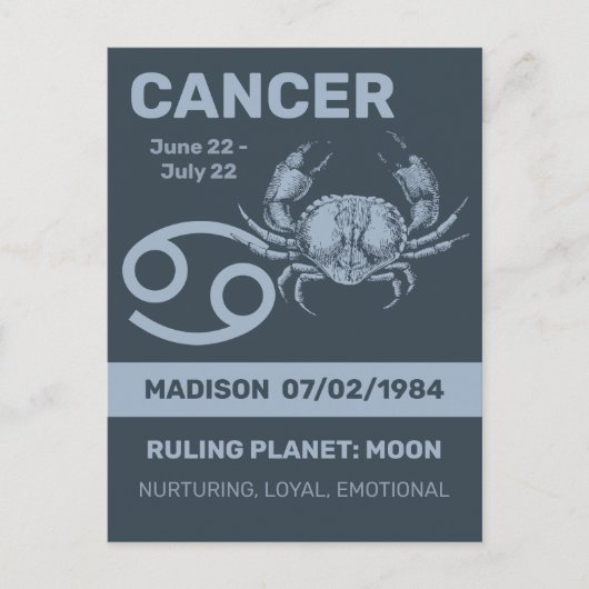 Individuelle Name/Text-Zodiakarzinom Postkarte (Vorderseite)