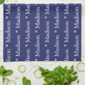 Individuelle Name-Textnavy-blaues Muster Geschirrtuch (Gefaltet)