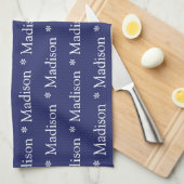Individuelle Name-Textnavy-blaues Muster Geschirrtuch (Viertel Falte)