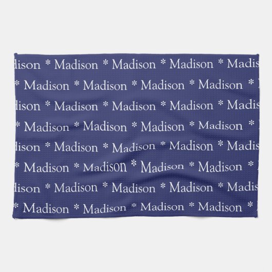 Individuelle Name-Textnavy-blaues Muster Geschirrtuch (Horizontal)