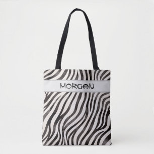 Individuelle Name Tote Bag - Zebra-Streifenmuster Tasche
