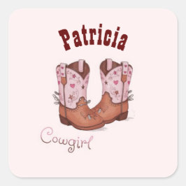 Individuelle Name Trendy Niedlich CowGirl Stiefel  Quadratischer Aufkleber