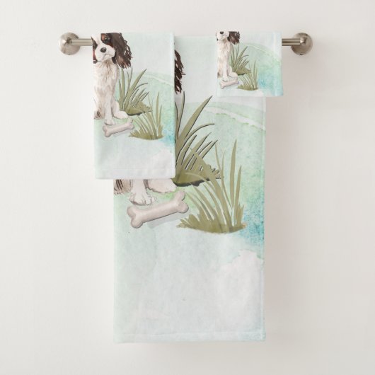 Individuelle Name Tri Color King Charles Spaniel Badhandtuch Set (Insitu)