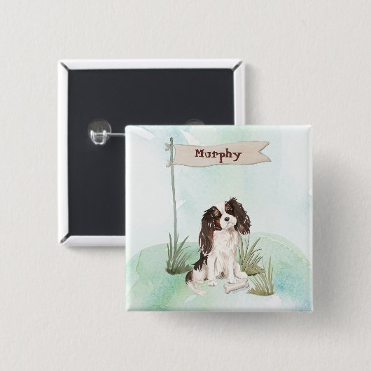 Individuelle Name Tri Color King Charles Spaniel Button (Vorne & Hinten)