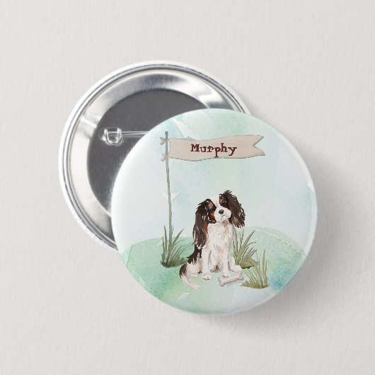 Individuelle Name Tri Color King Charles Spaniel Button (Vorne & Hinten)