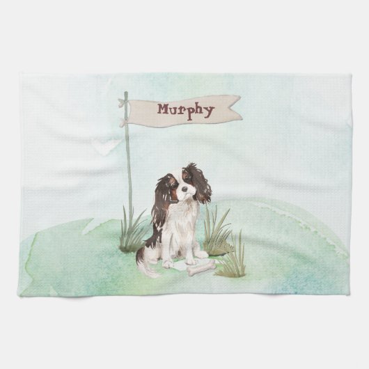 Individuelle Name Tri Color King Charles Spaniel Geschirrtuch (Horizontal)