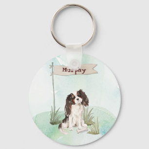 Individuelle Name Tri Color King Charles Spaniel Schlüsselanhänger