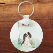 Individuelle Name Tri Color King Charles Spaniel Schlüsselanhänger (Vorderseite)