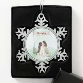 Individuelle Name Tri Color King Charles Spaniel Schneeflocken Zinn-Ornament