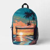 Individuelle Name Tropical Beach Sunset Bedruckter Rucksack (Vorderseite)