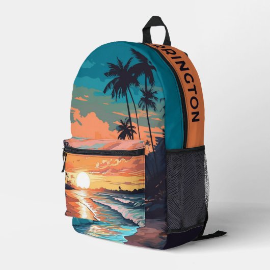 Individuelle Name Tropical Beach Sunset Bedruckter Rucksack (Rückseitige Ecke Rechts)