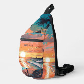 Individuelle Name Tropical Beach Sunset Crossbody Bag (Rechte Ecke)