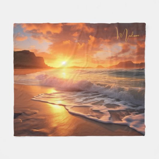 Individuelle Name Tropical Beach Sunset Fleecedecke (Vorderseite (Horizontal))