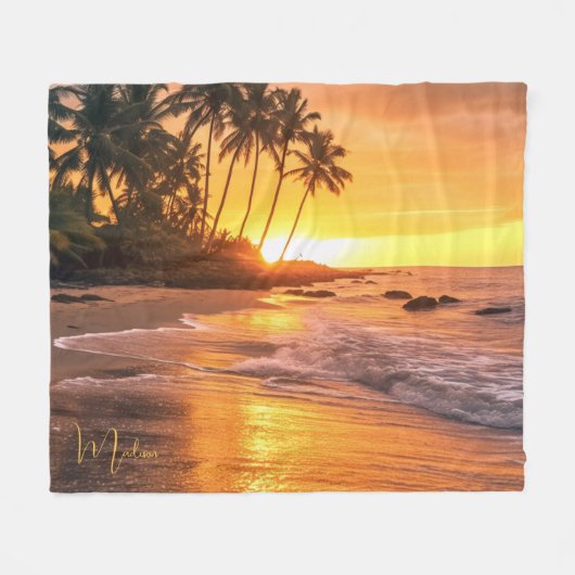 Individuelle Name Tropical Beach Sunset Fleecedecke (Vorderseite (Horizontal))