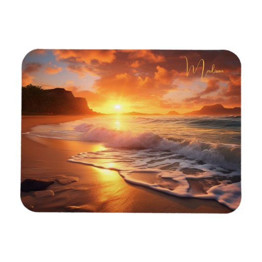 Individuelle Name Tropical Beach Sunset Magnet (Horizontal)