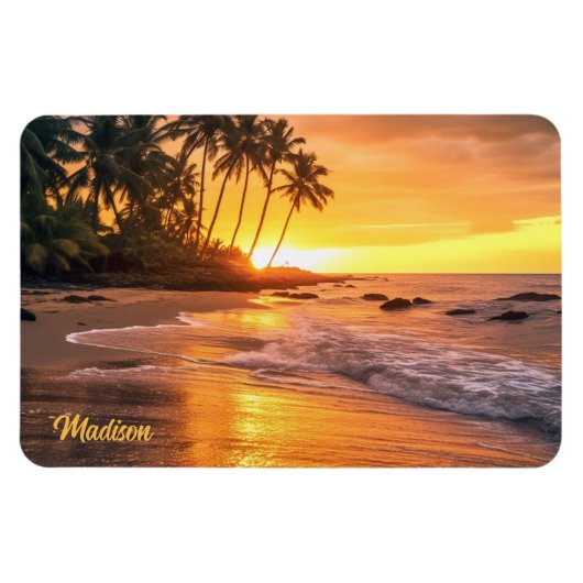 Individuelle Name Tropical Beach Sunset Magnet (Horizontal)