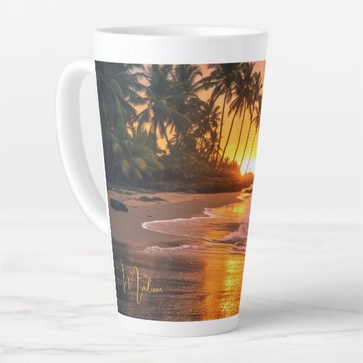 Individuelle Name Tropical Beach Sunset Milchtasse (Linke Ecke)