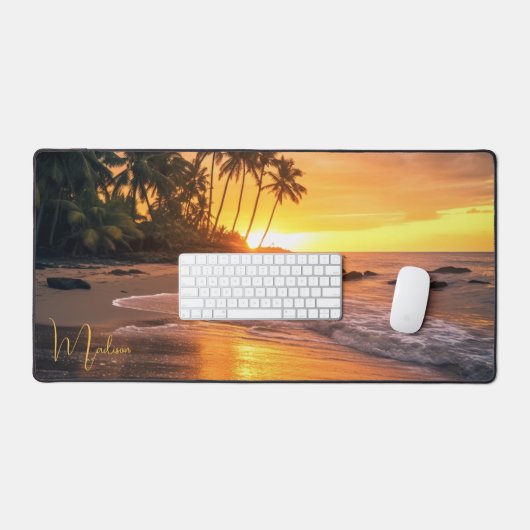 Individuelle Name Tropical Beach Sunset Schreibtischunterlage (Tastatur & Maus)