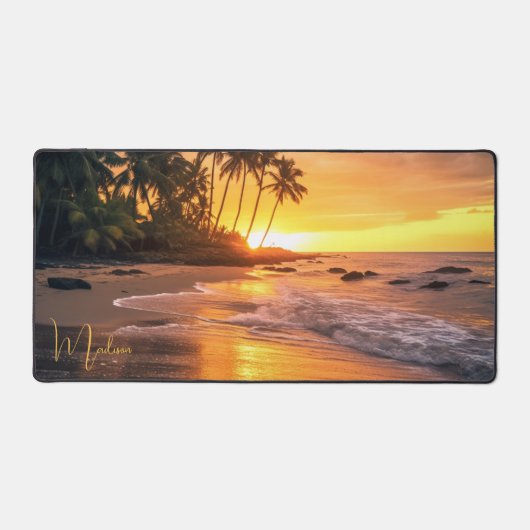 Individuelle Name Tropical Beach Sunset Schreibtischunterlage (Vorderseite)