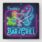 Individuelle Name Tropical Seepferd Beach Bar and  Quadratische Wanduhr (Vorderseite)