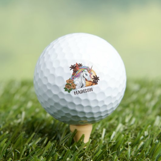 Individuelle Name Tropical Unicorn Golfball (Insitu T-Shirt)