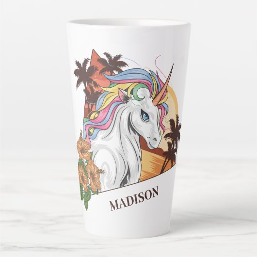 Individuelle Name Tropical Unicorn Milchtasse (Vorderseite)