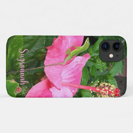 Individuelle Name Tropischer Rosa Hibiskus Anole L Case-Mate iPhone Hülle (Rückseite (Horizontal))