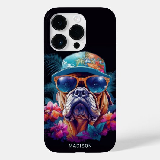 Individuelle Name Tropischer Urlaubshund Case-Mate iPhone Hülle (Rückseite)