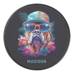 Individuelle Name Tropischer Urlaubshund Eishockey Puck
