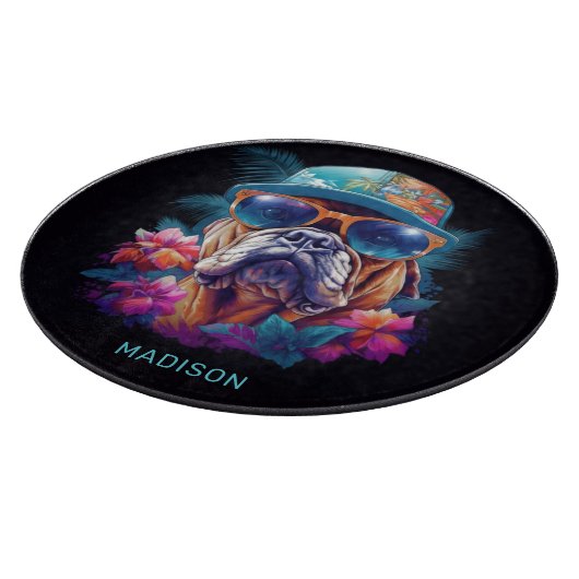 Individuelle Name Tropischer Urlaubshund Schneidebrett (Ecke)