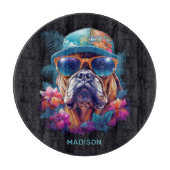 Individuelle Name Tropischer Urlaubshund Schneidebrett (Vorderseite)