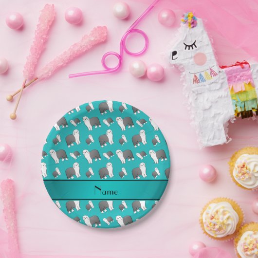 Individuelle Name Türkis Alte englische Schafhunde Pappteller (Party)